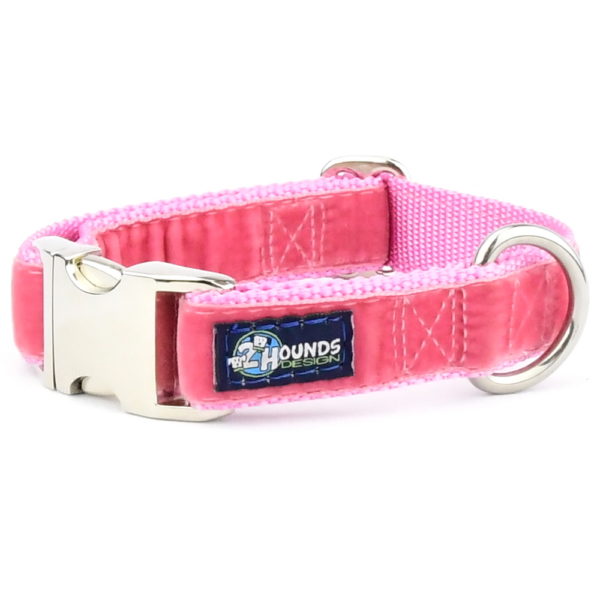 Rose Pink Velvet Essential Dog Collar 1 inch wide Dog Collar 2 Hounds Design