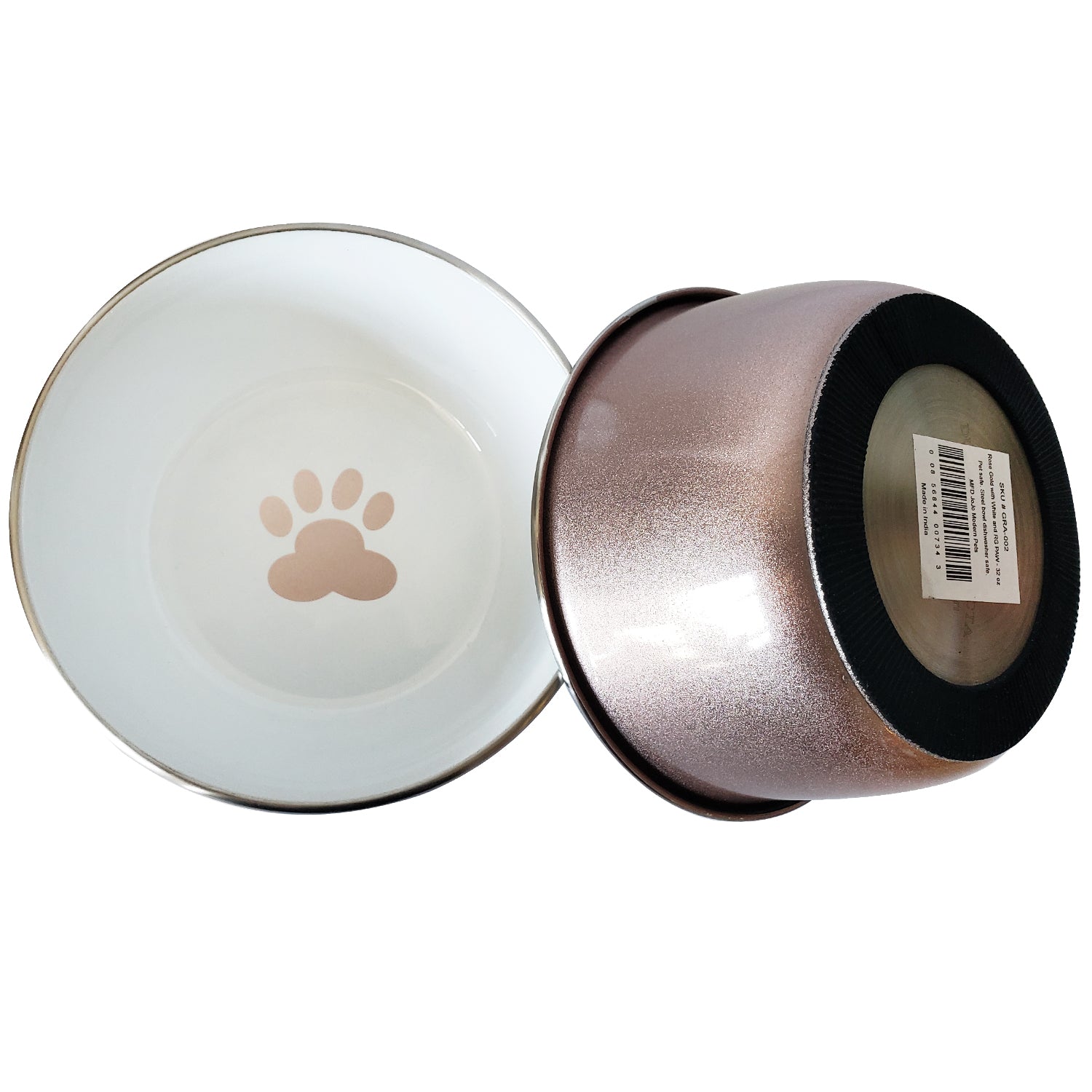 Deep Dog Bowl with Paw Print Design – Stainless Steel Bowl, Ideal for Small, Medium to Large Dogs – Rose Gold Deep Bowls American Pet Supplies