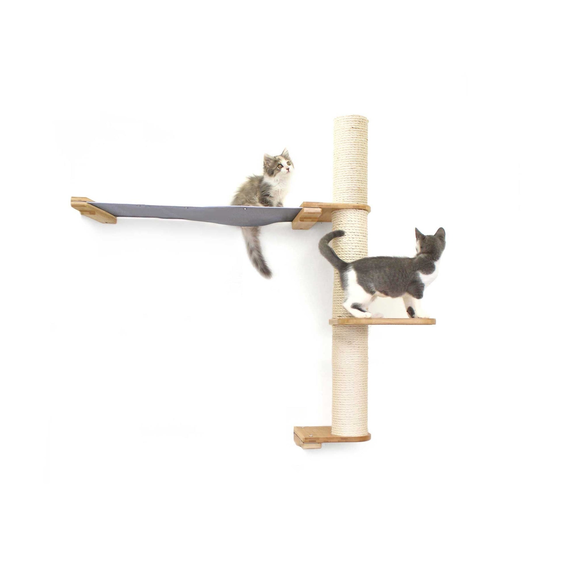 The Crow's Nest - A Wall Cat Scratcher with Hammock Natural Bamboo Charcoal Gray Canvas 2-Tier 32" Cat Condo Catastrophic Creations
