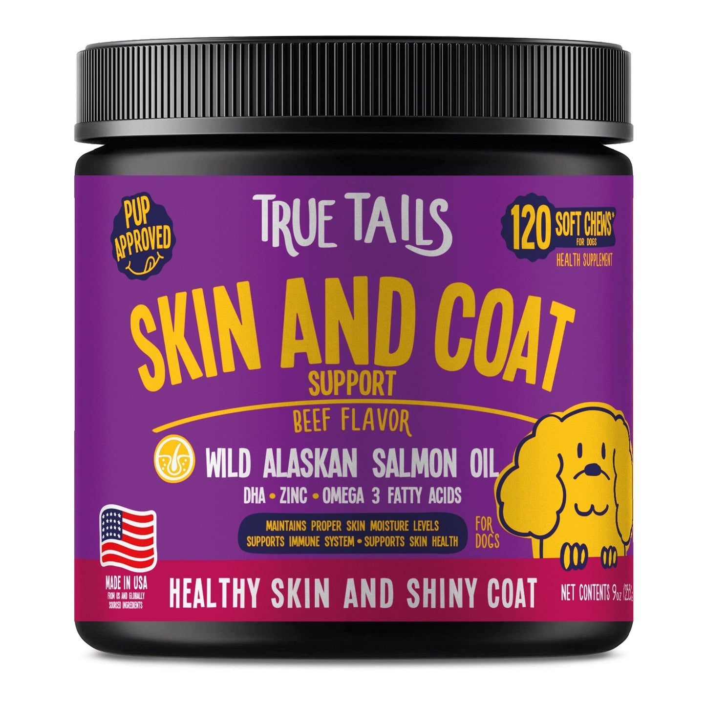 Skin and Coat Support For Dogs 9oz Jar (120 count) Beef Dog Soft Chews Dogline