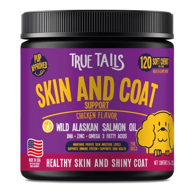 Skin and Coat Support For Dogs 9oz Jar (120 count) Chicken Dog Soft Chews Dogline