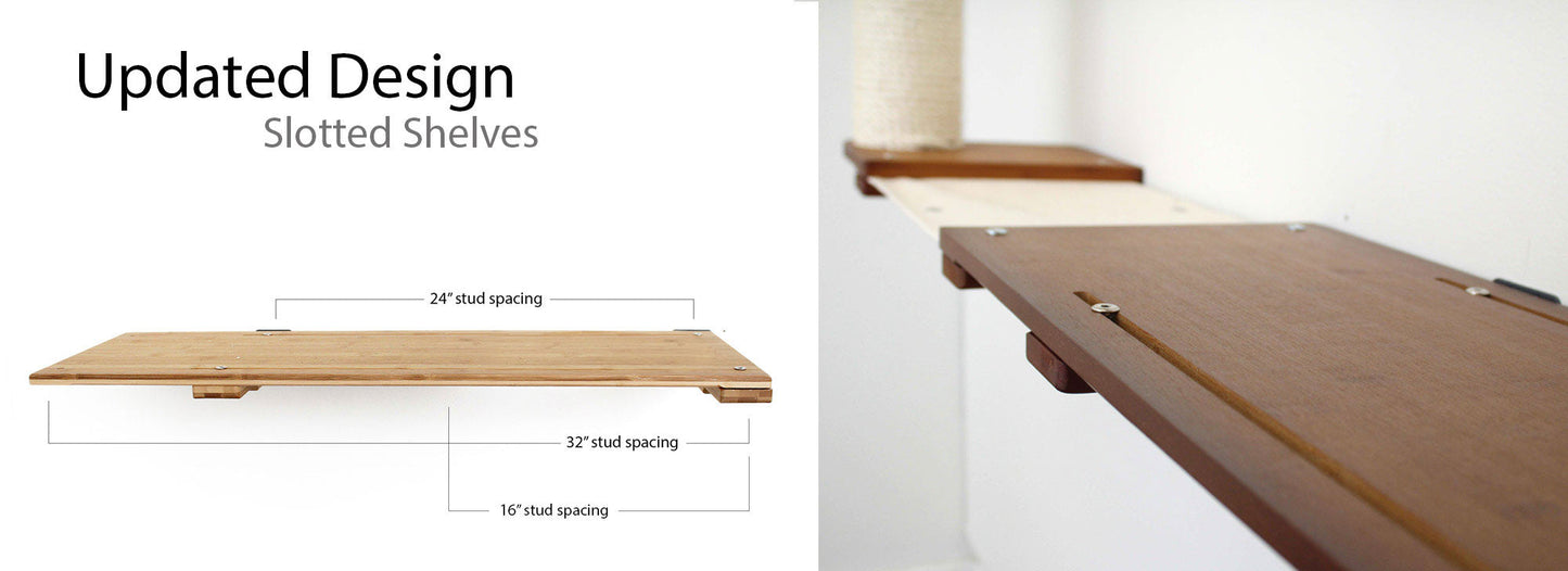 Wall Mounted Cat Feeding Shelf Elevated English Chestnut Bamboo 34" Slotted Shelf Cat shelves/bed Catastrophic Creations