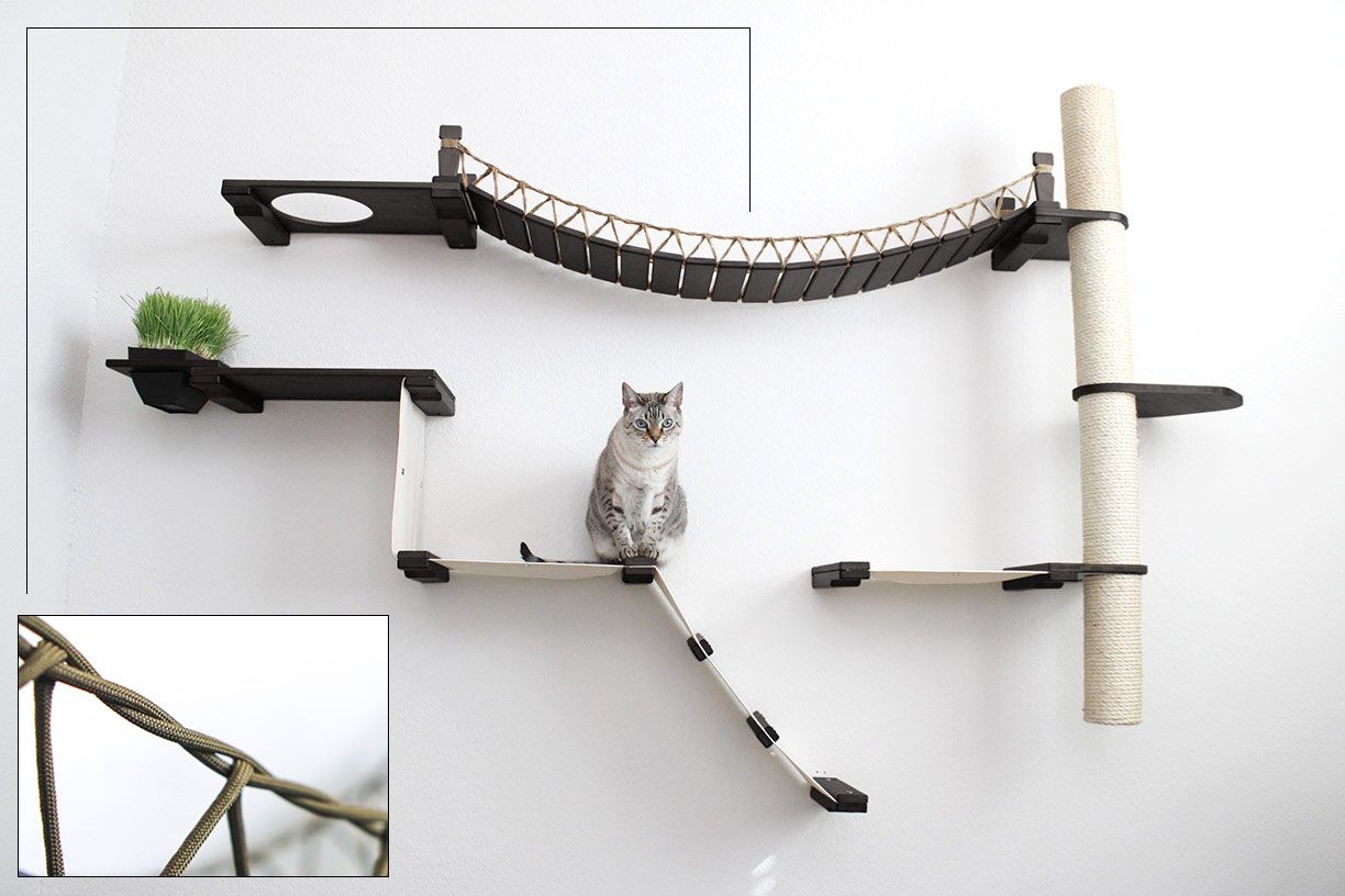 The Expedition - Cat Jungle Gym Wall System Onyx Bamboo Natural Canvas Planter Cat Condo Catastrophic Creations