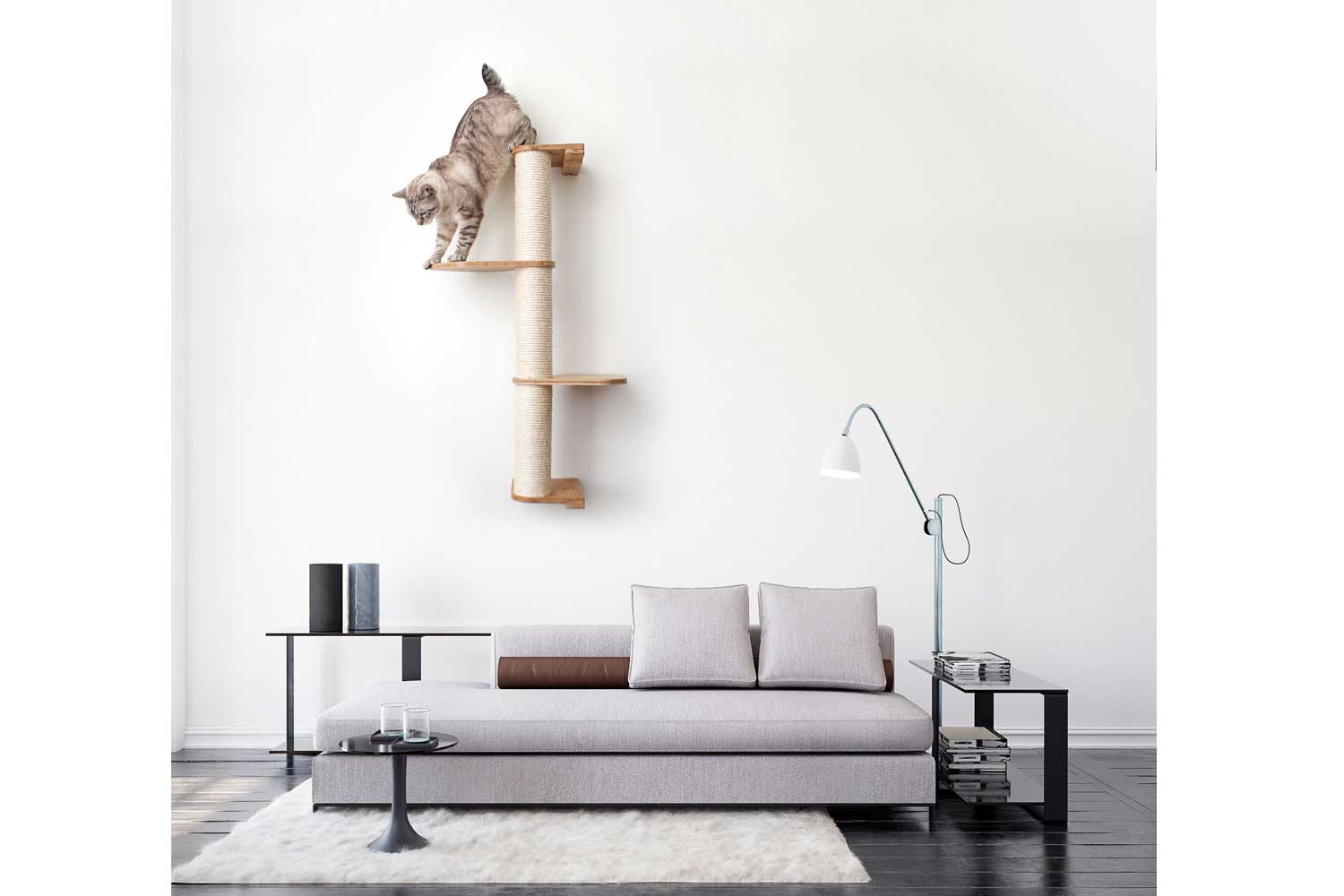 Wall Mounted Cat Climbing Pole - Sisal Cat Scratcher Catastrophic Creations