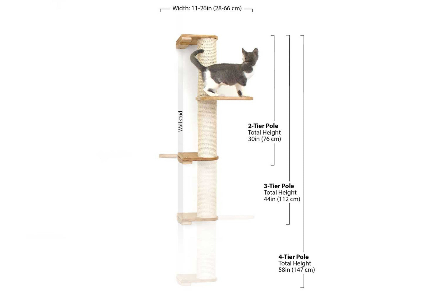 Wall Mounted Cat Climbing Pole - Sisal Cat Scratcher Catastrophic Creations