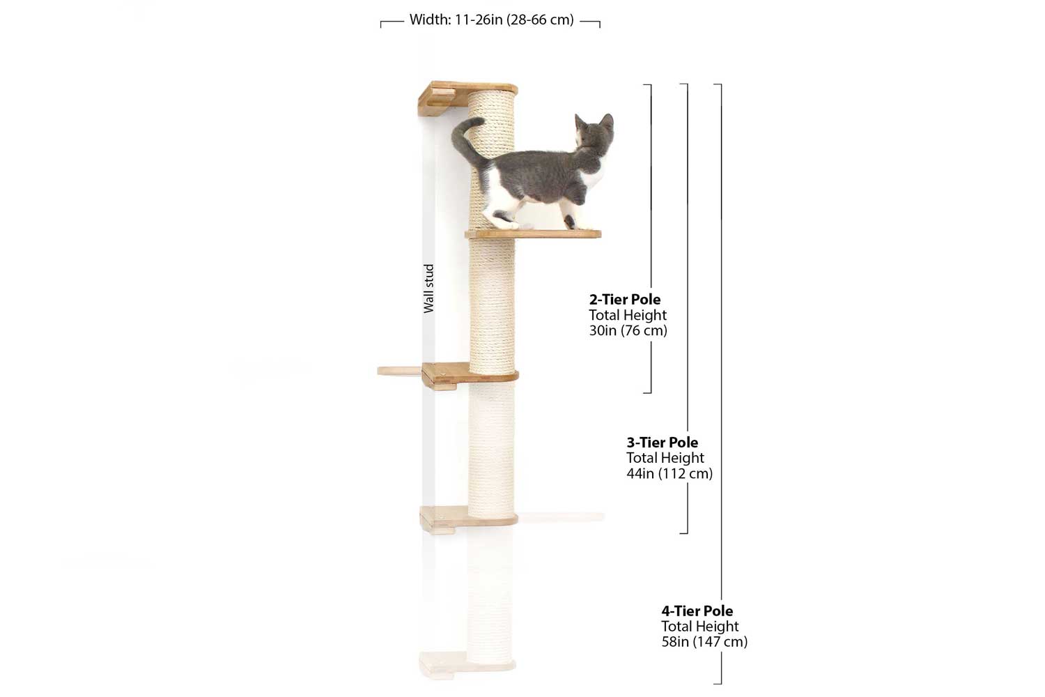 Wall Mounted Cat Climbing Pole - Sisal Cat Scratcher Catastrophic Creations
