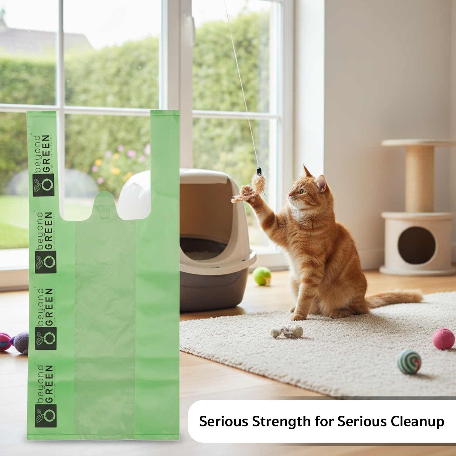 Green Cat Litter Bags – 8" x 16" with 5" Gusset & Handles – Made in USA Cat Litter Bags beyondGREEN biotech™