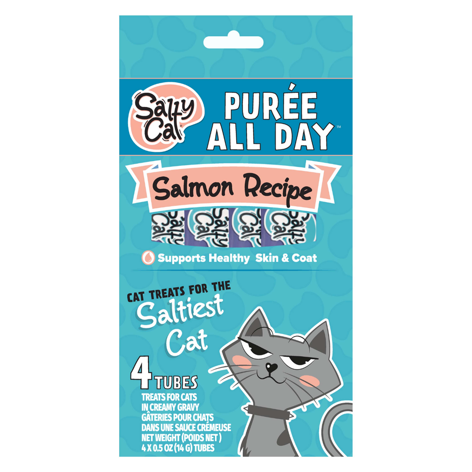 Salty Cat Purée All Day Everyday Tube Treat - Salmon - 4 Pack Cat Treats and Catnip salty cat