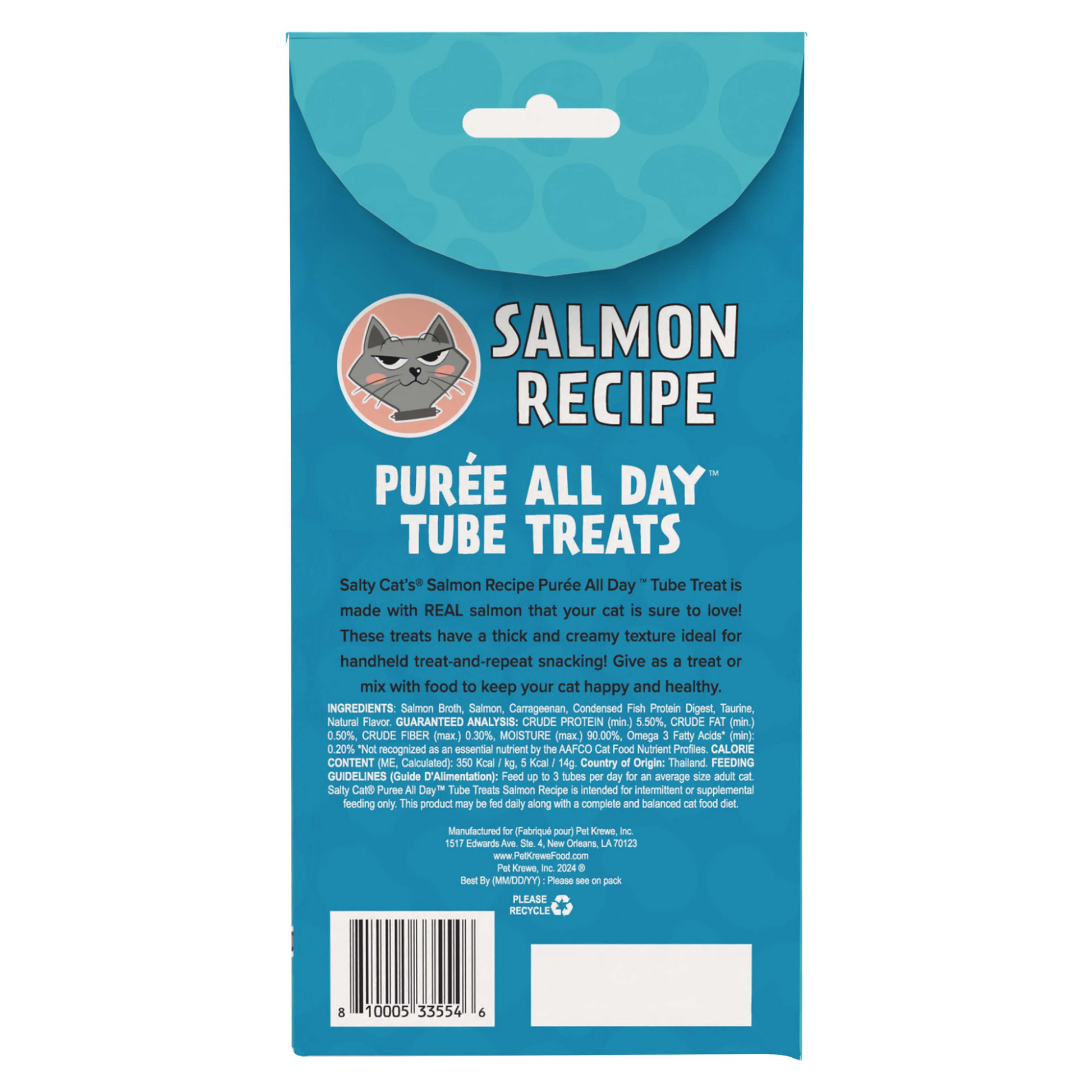 Salty Cat Purée All Day Everyday Tube Treat - Salmon - 4 Pack Cat Treats and Catnip salty cat