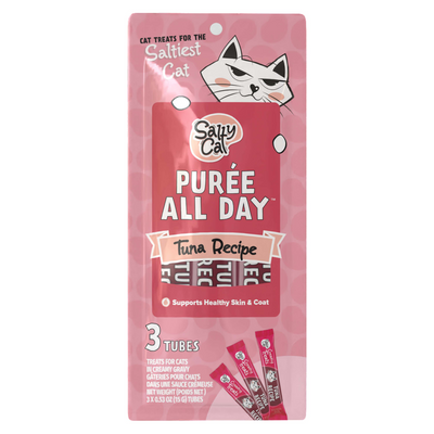Salty Cat Puree All Day Everyday Tube Treat - Tuna - 3 Pack Bag Cat Treats and Catnip salty cat