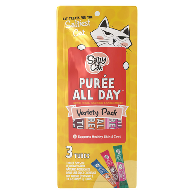 Salty Cat Purée All Day Everyday Tube Treat - Variety - 3 Pack BAG Cat Treats and Catnip salty cat