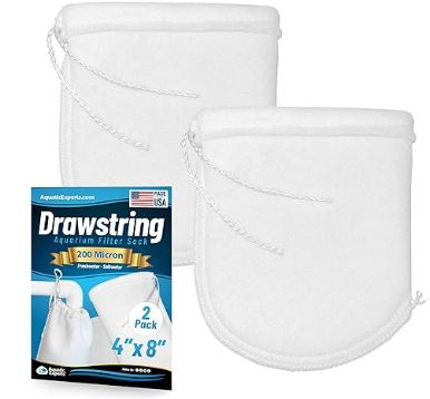 Aquatic Experts Drawstring Filter Sock 200 Micron for Saltwater & Reef AquariumsAquarium Filter Sock 200 Micron for Saltwater & Reef Aquariums 4" Opening 8" 2 pack Aquatic Experts