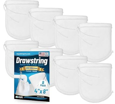 Aquatic Experts Drawstring Filter Sock 200 Micron for Saltwater & Reef AquariumsAquarium Filter Sock 200 Micron for Saltwater & Reef Aquariums 4" Opening 8" 8 Pack Aquatic Experts