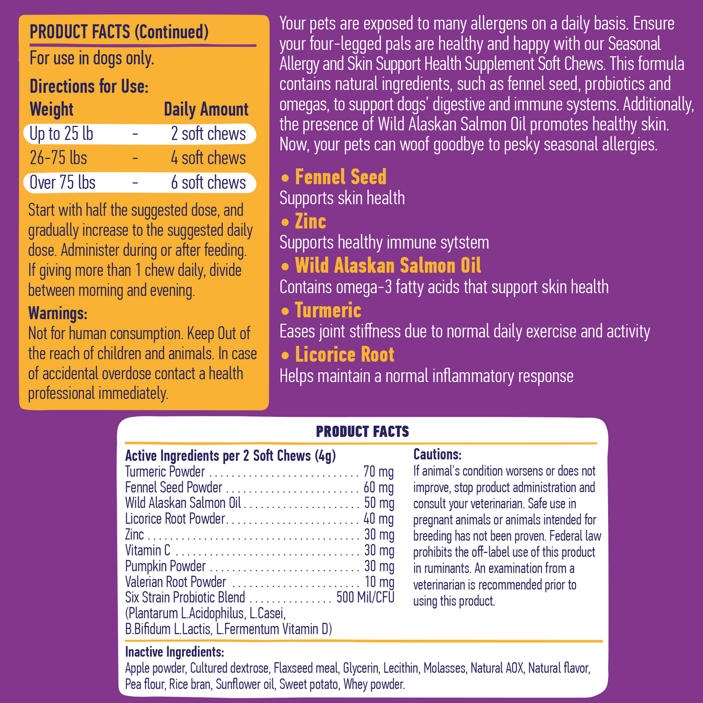 Seasonal Allergy and Skin Support For Dogs 9oz Jar (120 count) Dog Soft Chews Dogline