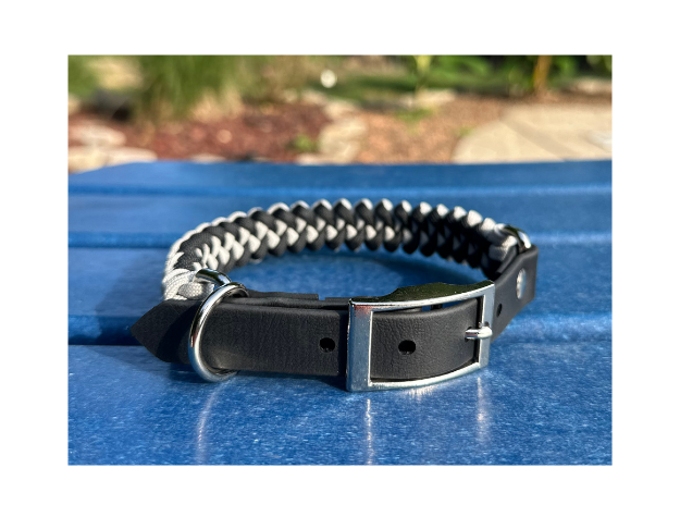 Fishtail Hand Braided Dog Collar in Black & Smoke Handmade Braided Collars Pawsh Pup Co.