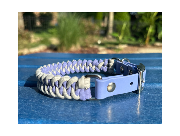 Fishtail Hand Braided Dog Collar in Lavender & Smoke Handmade Braided Collars Pawsh Pup Co.