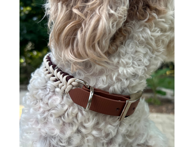 Fishtail Hand Braided Dog Collar in Burgundy & Cream Handmade Braided Collars Pawsh Pup Co.