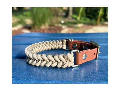 Fishtail Hand Braided Dog Collar in Tan & Cream Handmade Braided Collars Pawsh Pup Co.