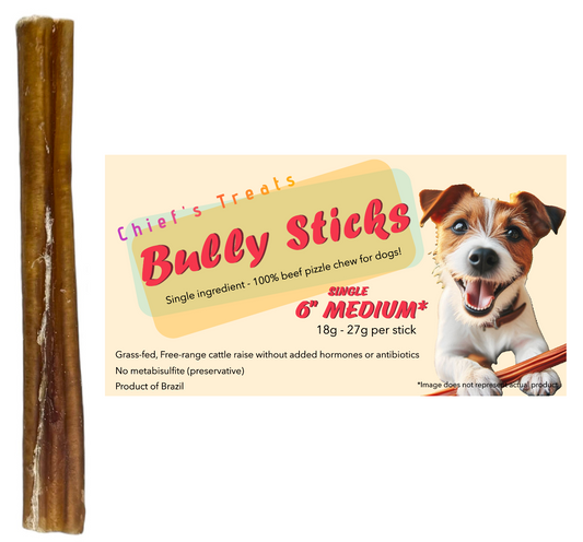 Bully Sticks 6" and 12" | SINGLES | Very Low Odor | Grass-fed/Free-range