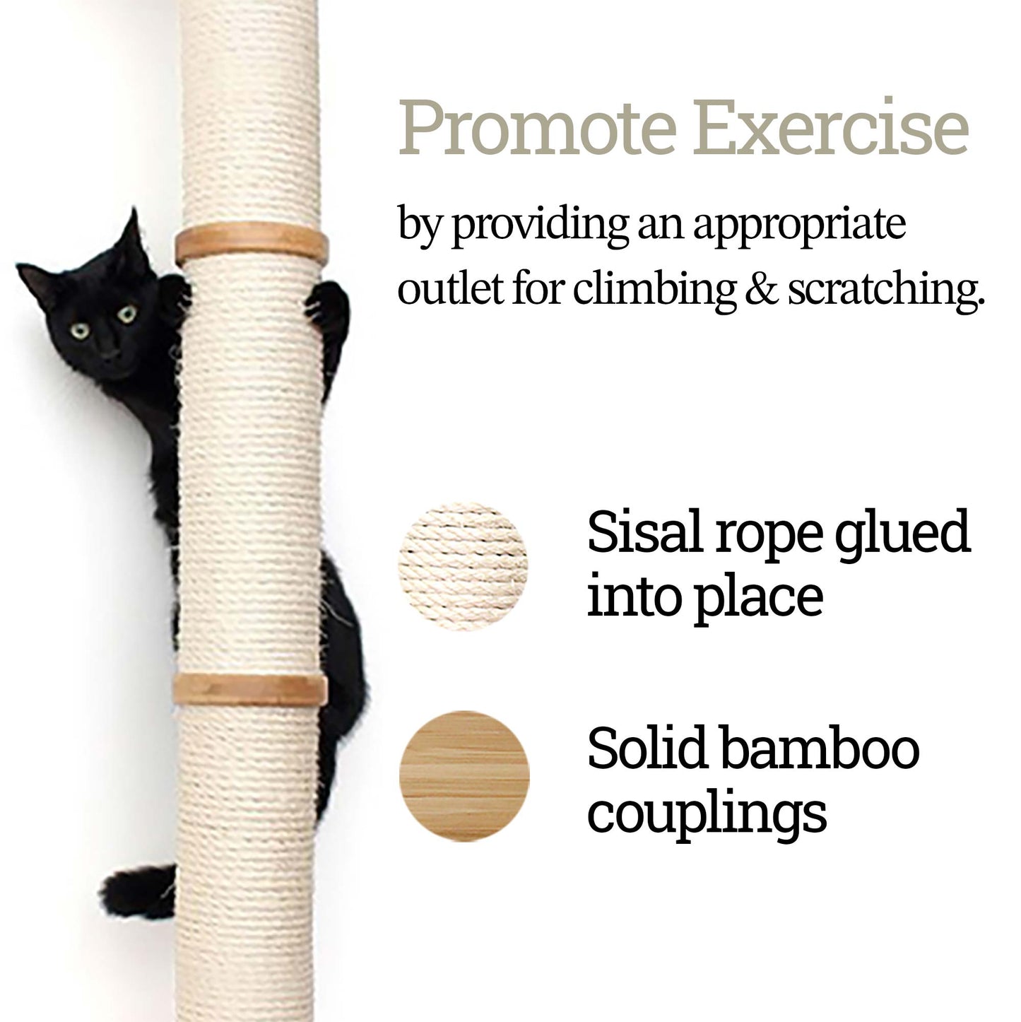 Wall Mounted Cat Climbing Pole - Sisal Cat Scratcher Catastrophic Creations