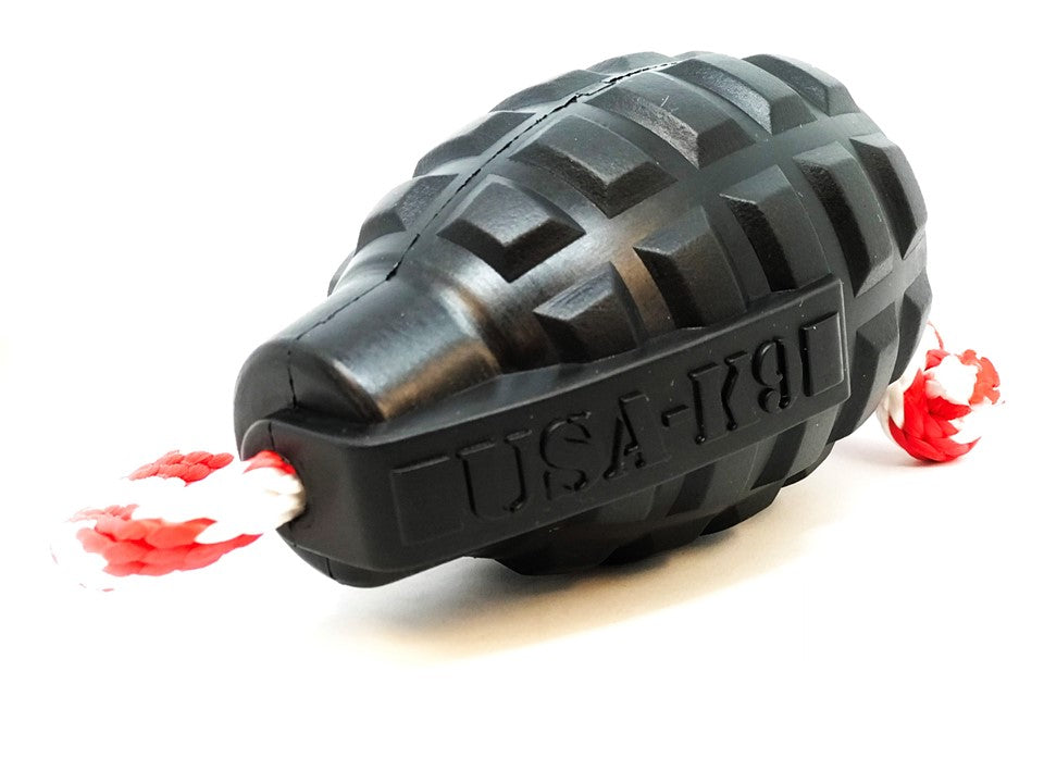 USA-K9 Magnum Grenade Durable Rubber Chew Toy, Treat Dispenser, Reward Toy, Tug Toy, and Retrieving Toy - Black Magnum Rubber Dog Toys SodaPup/True Dogs, LLC