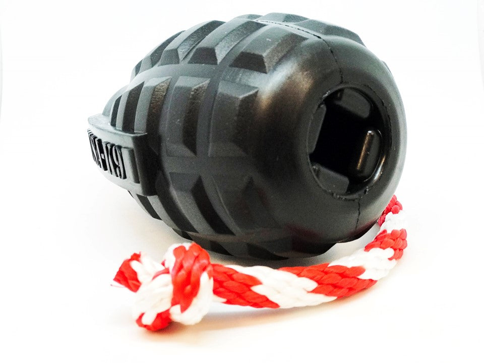 USA-K9 Magnum Grenade Durable Rubber Chew Toy, Treat Dispenser, Reward Toy, Tug Toy, and Retrieving Toy - Black Magnum Rubber Dog Toys SodaPup/True Dogs, LLC