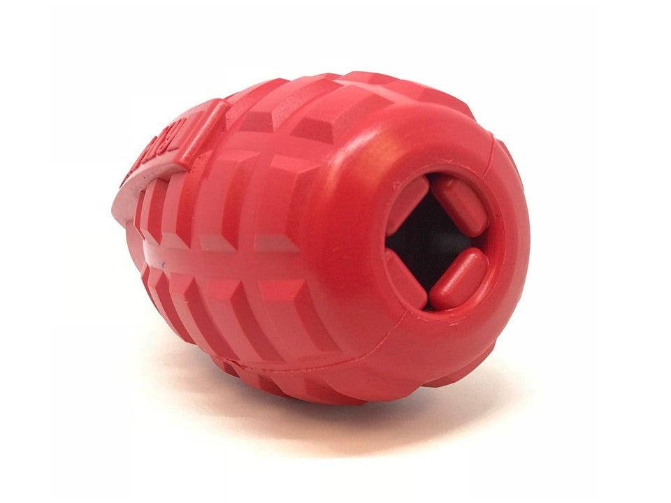 Grenade Shaped eDispenser Durable Dog Chew Toy & Treat Dispenser - Red & Blue Rubber Dog Toys SodaPup/True Dogs, LLC