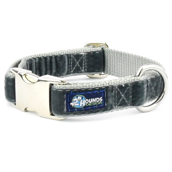 Smoke Gray Velvet Essential Dog Collar Dog Collar 2 Hounds Design