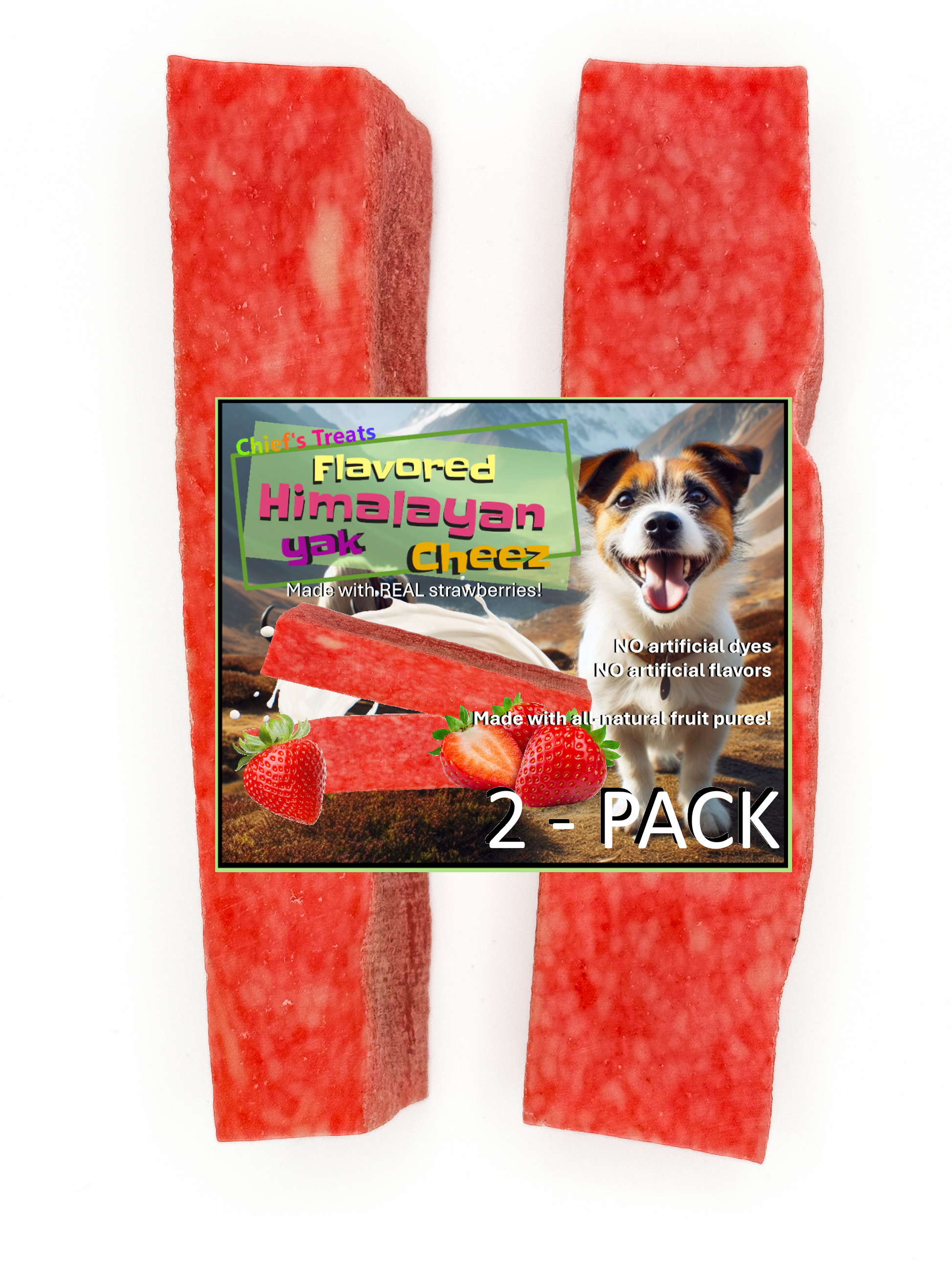 Strawberry Flavored Yak Cheese Chew - made with REAL STRAWBERRY Puree - Single Yak Chew Chief’s Treats and Pet Supplies