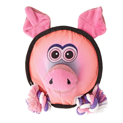 Squeaky Dog Toy Collection 8" Round Pig -Squeak & Rope Dog Toys Dogline