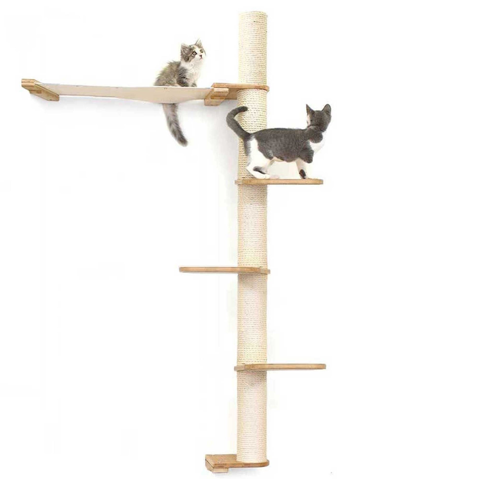 The Crow's Nest - A Wall Cat Scratcher with Hammock Natural Bamboo Natural Canvas 4-Tier 32" Cat Condo Catastrophic Creations