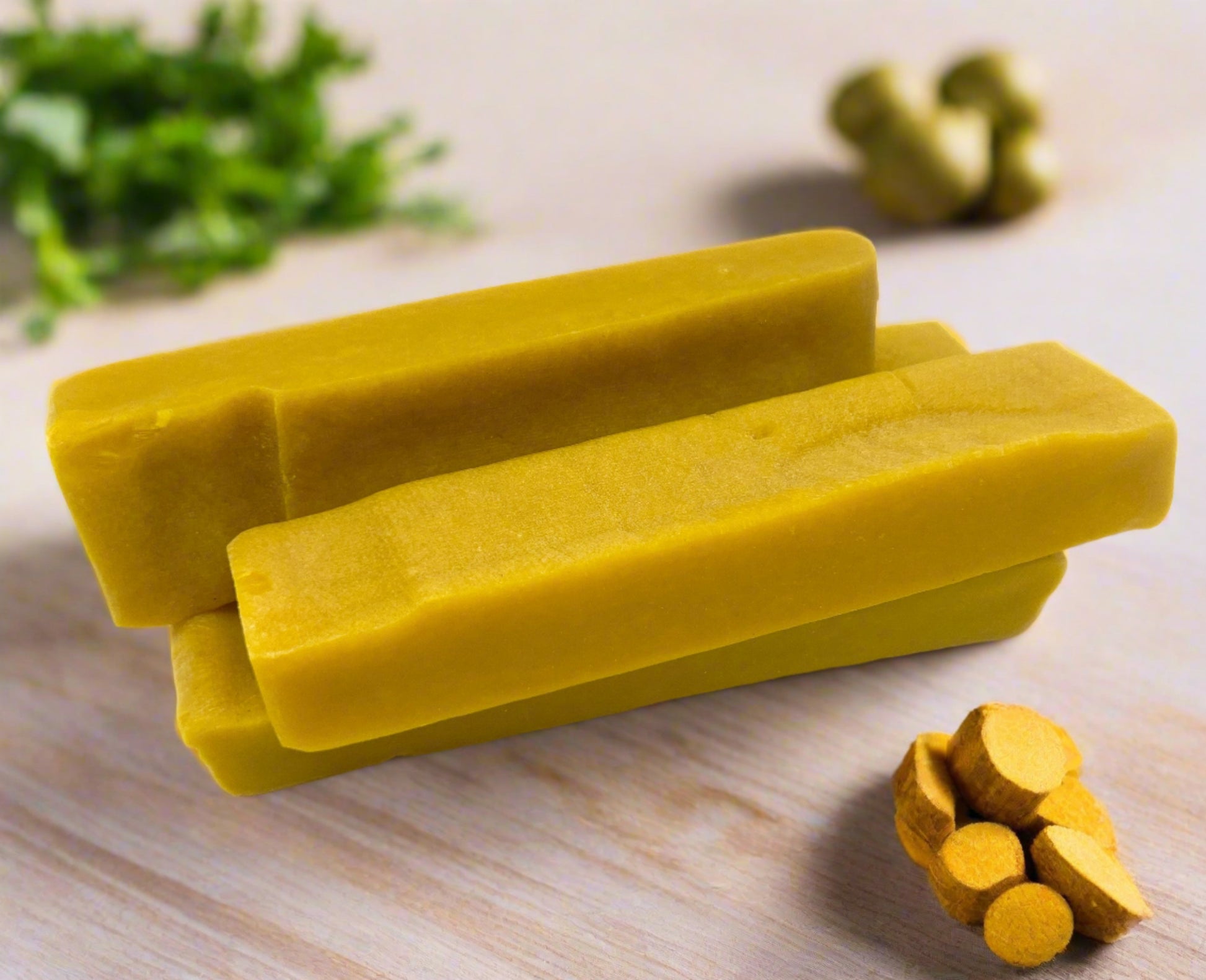 Turmeric flavored yak cheese chew for dogs