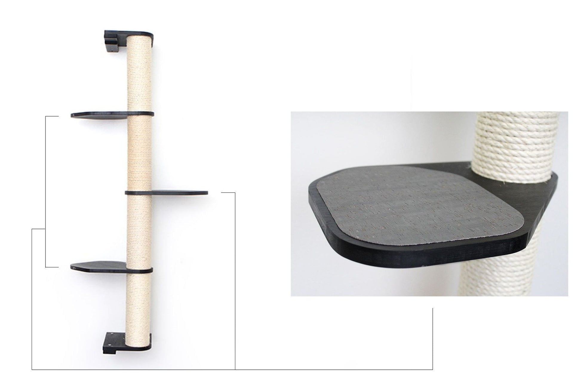 Wall Mounted Cat Climbing Pole - Sisal Onyx Bamboo 4-Tier Leaf Shelf Charcoal Cork Pad Cat Scratcher Catastrophic Creations