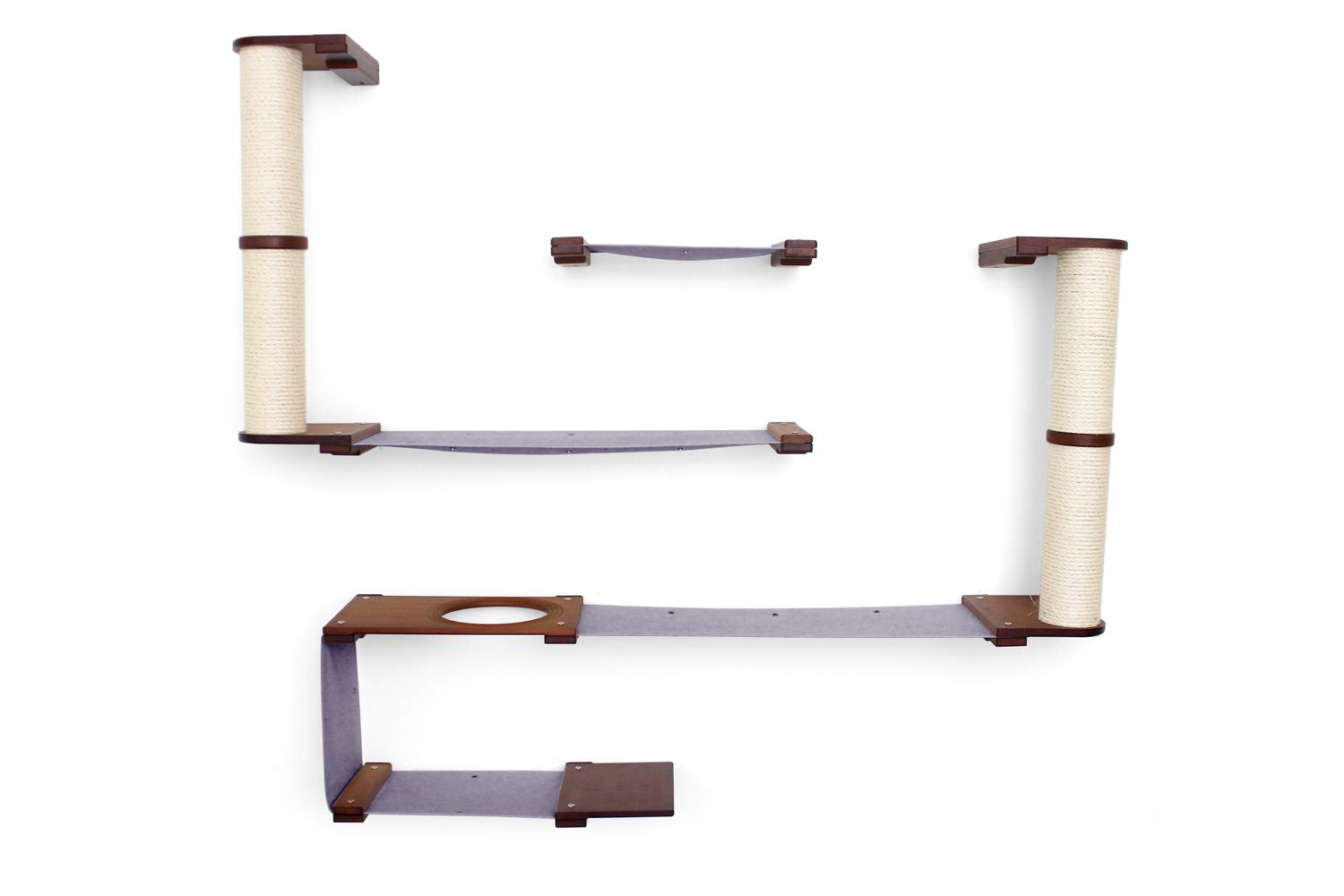 The Roman - A Wall Mounted Cat Scratcher Tree English Chestnut Bamboo Charcoal Gray Canvas None Cat Condo Catastrophic Creations