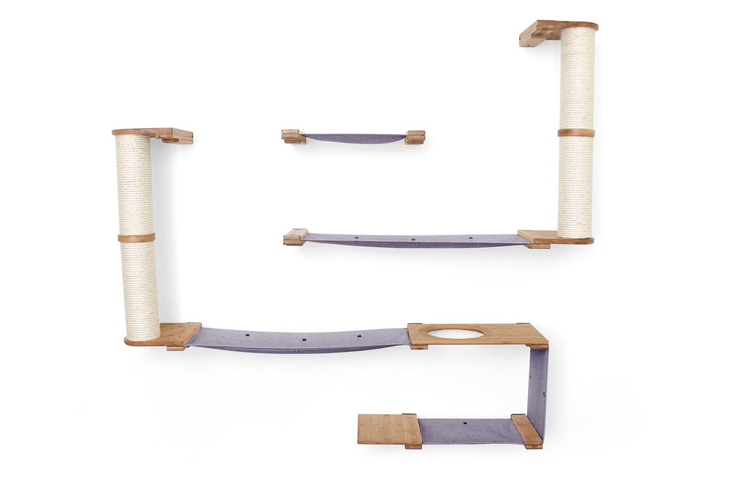 The Roman - A Wall Mounted Cat Scratcher Tree Natural Bamboo Charcoal Gray Canvas None Cat Condo Catastrophic Creations