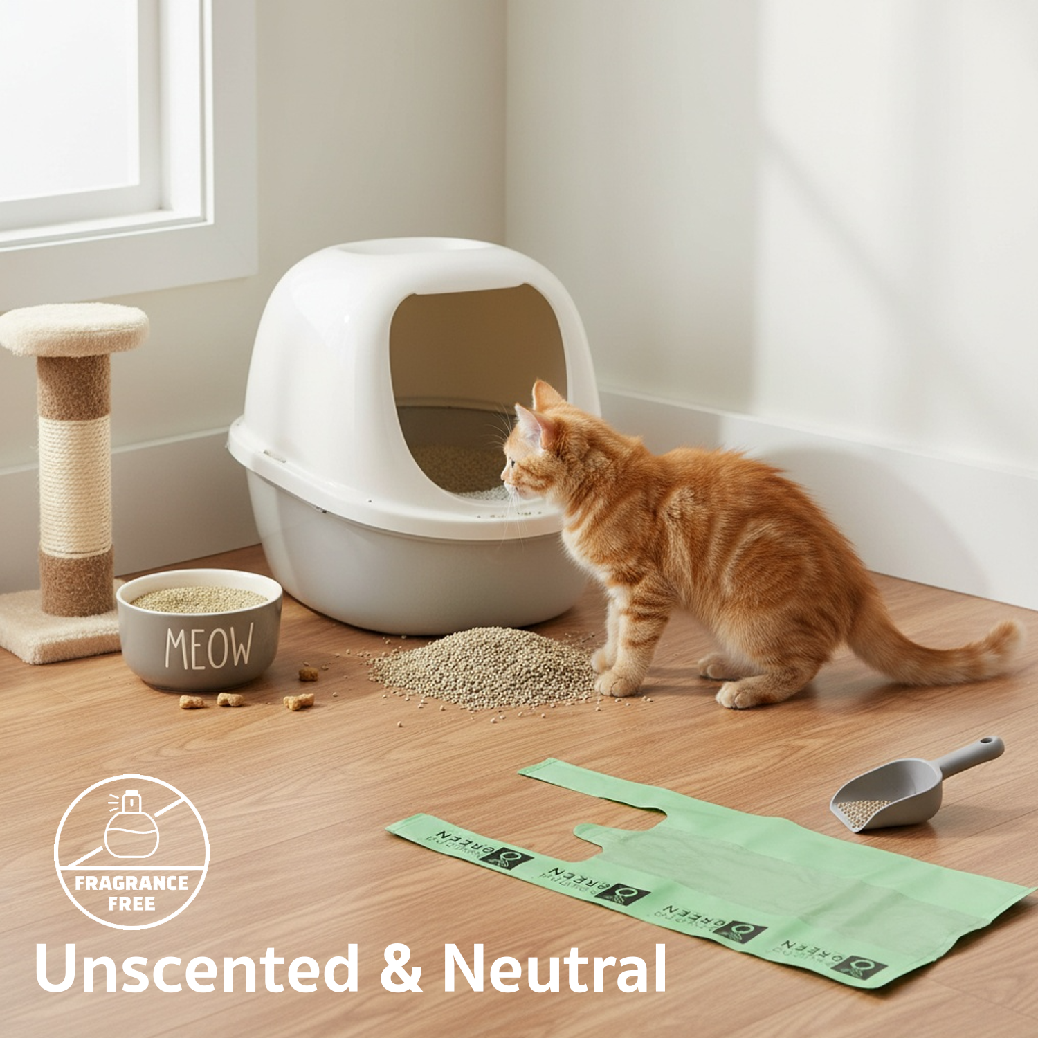 Green Cat Litter Bags – 8" x 16" with 5" Gusset & Handles – Made in USA Cat Litter Bags beyondGREEN biotech™