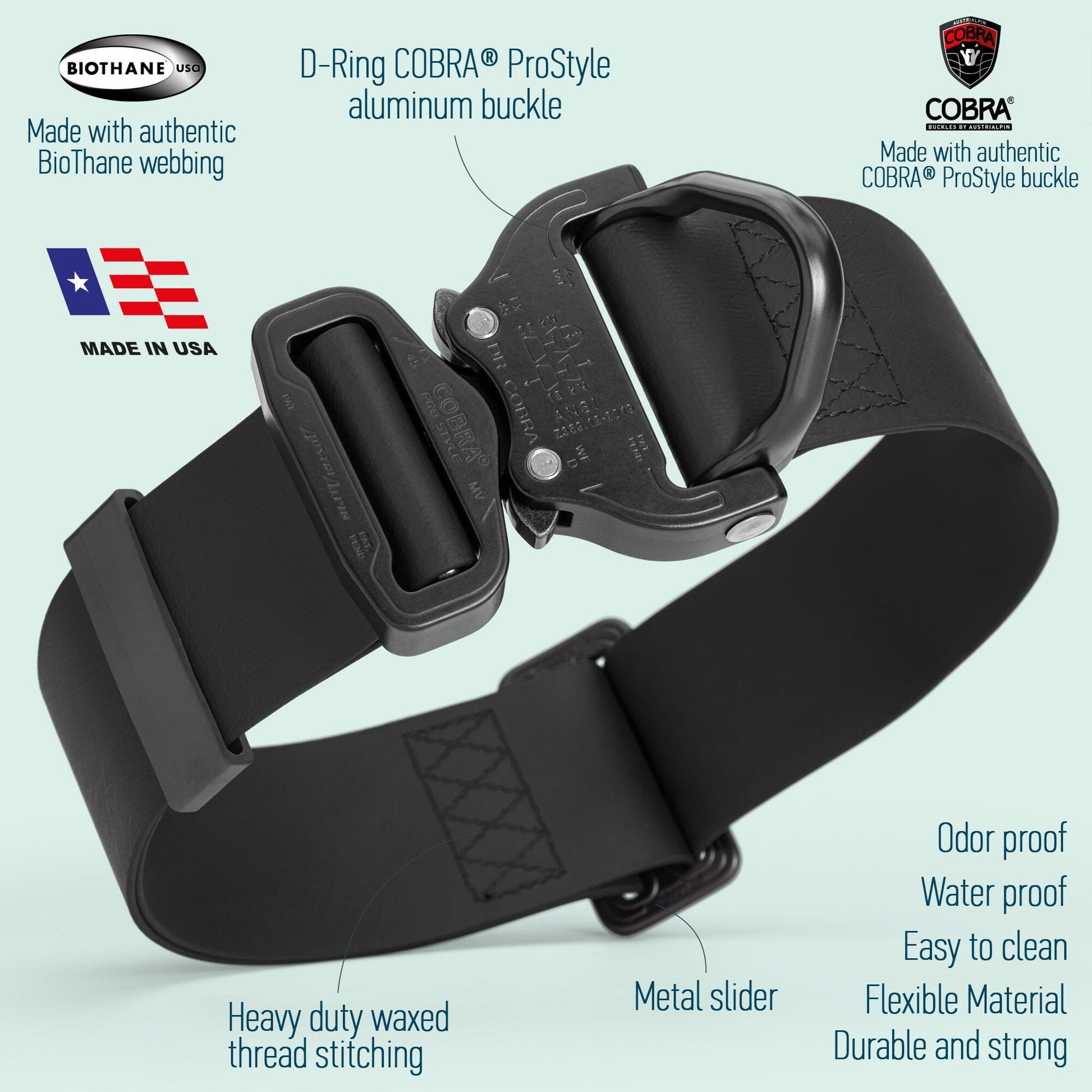 Viper BioThane Tactical Dog Collar with Cobra Buckle, 1.75" Wide Dog Collar Dogline