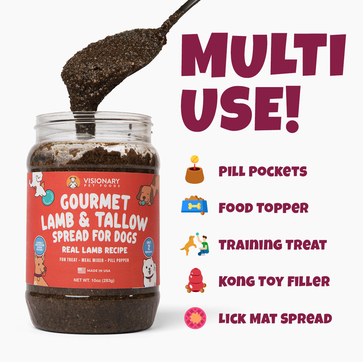 Lamb & Beef Tallow Dog Meat Spread – High-Protein, Low-Carb Keto Treat | 12oz Jar Dog Treat Visionary Pet Foods