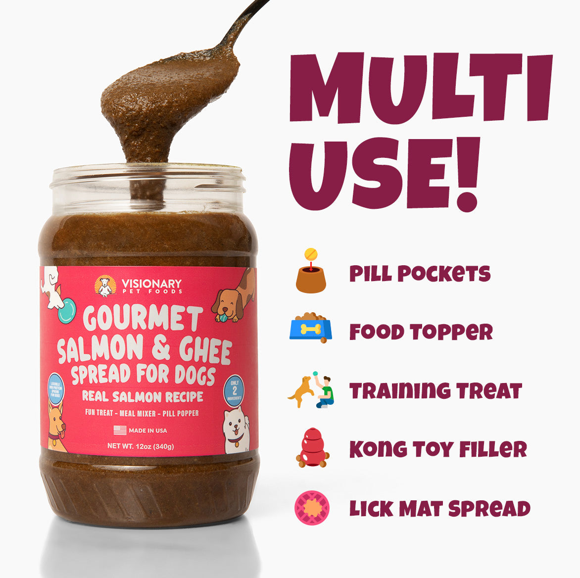 Salmon and Ghee Meat Spread | NEW 12oz Jar Dog Treat Visionary Pet Foods