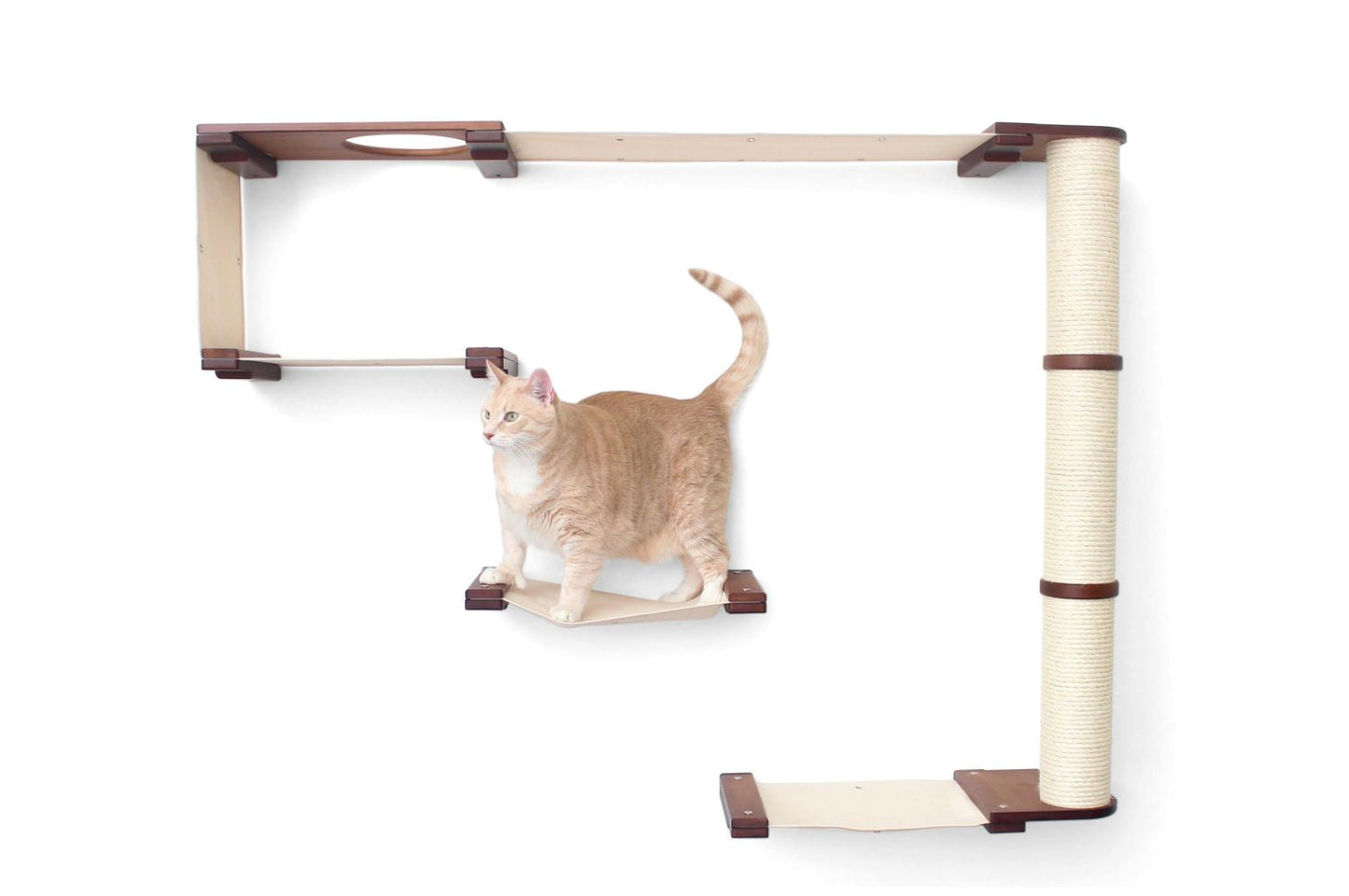 The Climb Condo - Cat Wall Climbing System English Chestnut Bamboo Natural Canvas None Cat Condo Catastrophic Creations