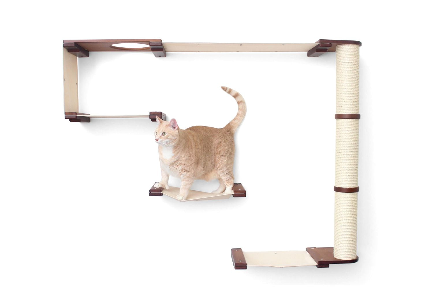 The Climb Condo - Cat Wall Climbing System English Chestnut Bamboo Natural Canvas None Cat Condo Catastrophic Creations