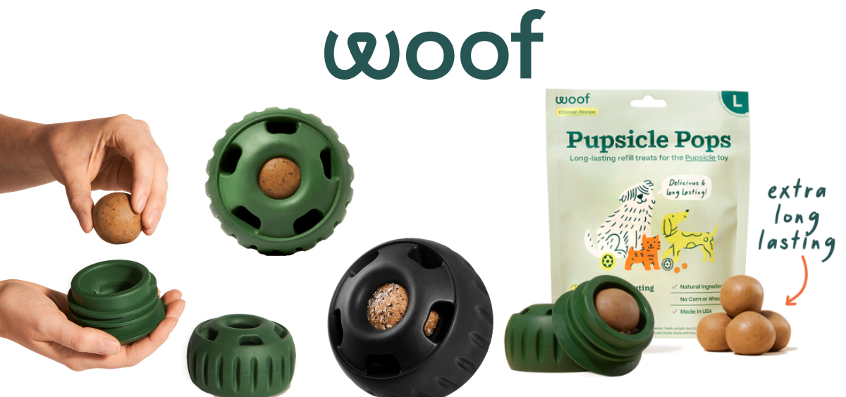 Image of Woof banner with products that are available. 