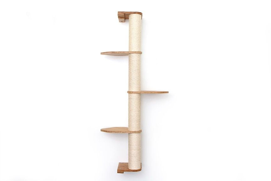 Wall Mounted Cat Climbing Pole - Sisal Natural Bamboo 4-Tier Leaf Shelf No Cork Pad Cat Scratcher Catastrophic Creations