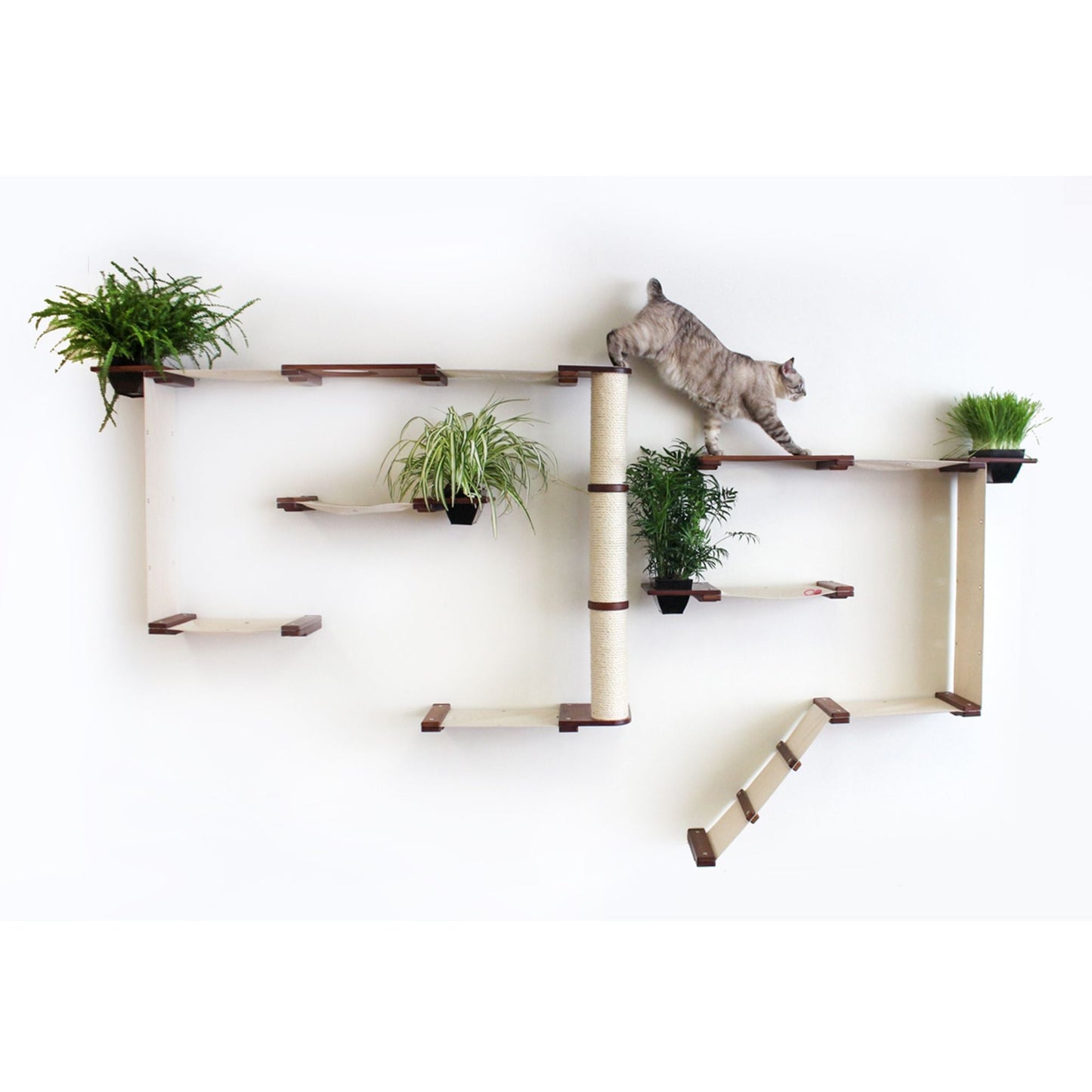The Gardens - Modern Cat Tree with Plants English Chestnut Bamboo Natural Canvas Garden None Cat Condo Catastrophic Creations