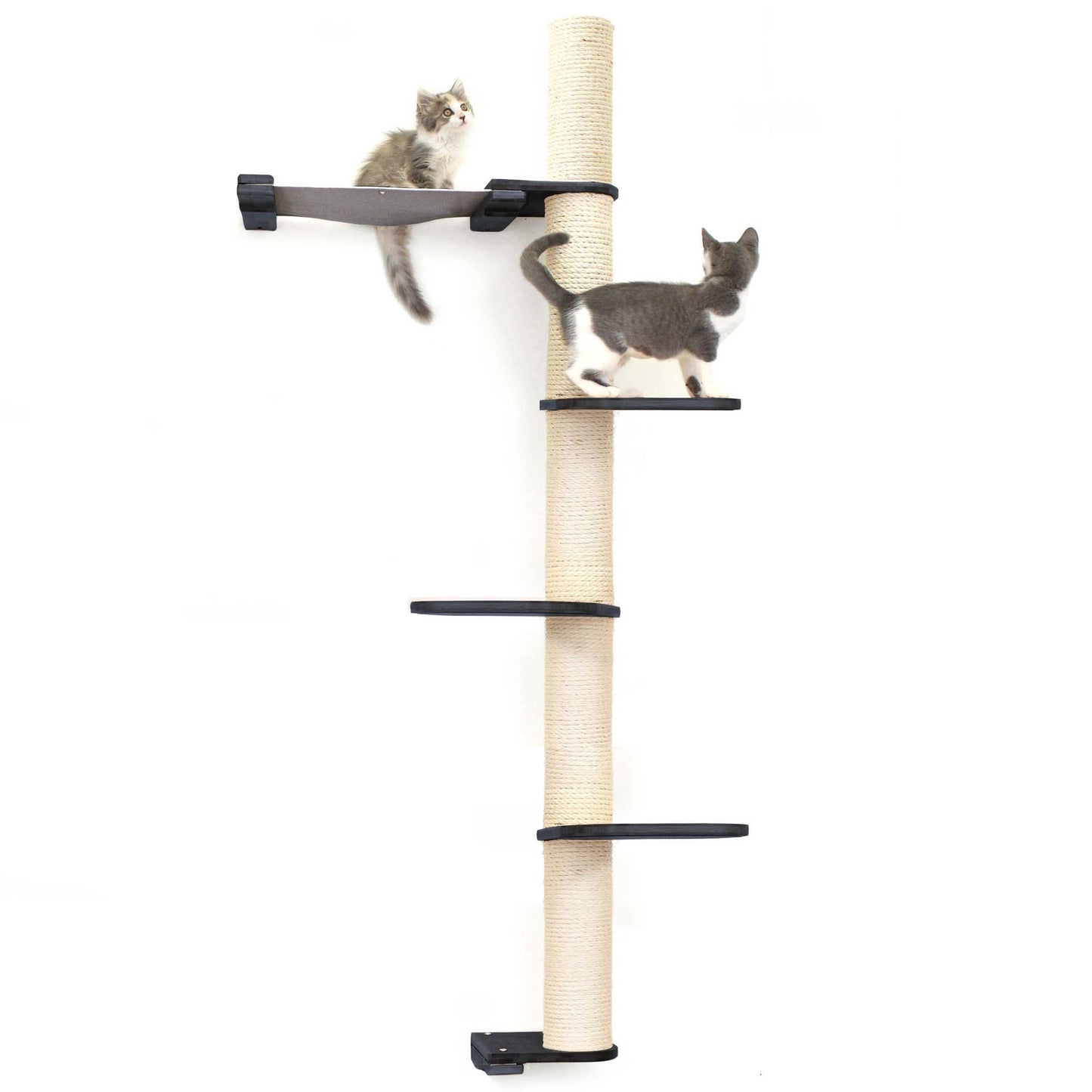 The Crow's Nest - A Wall Cat Scratcher with Hammock Onyx Bamboo Charcoal Gray Canvas 4-Tier 16" Cat Condo Catastrophic Creations