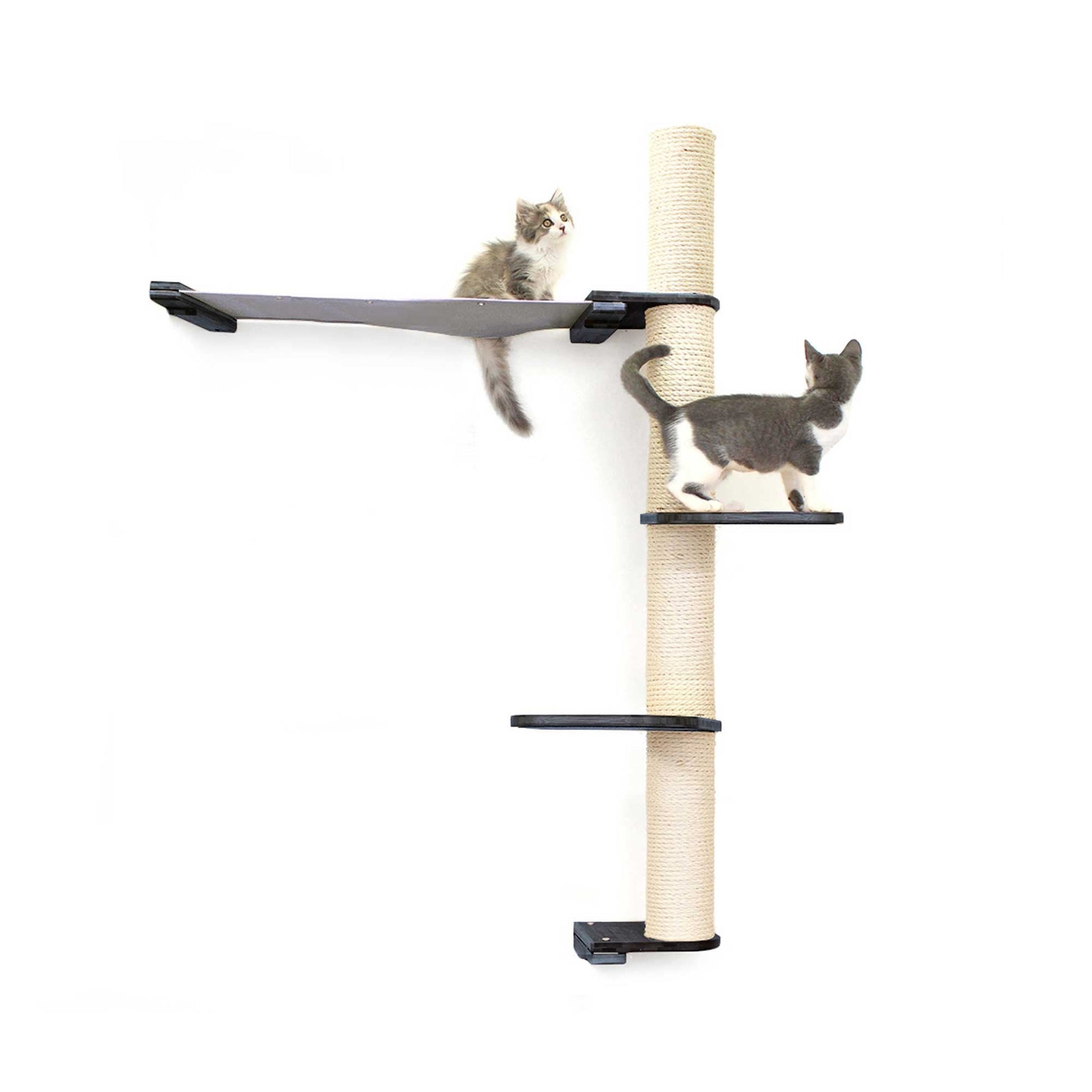 The Crow's Nest - A Wall Cat Scratcher with Hammock Onyx Bamboo Charcoal Gray Canvas 3-Tier 32" Cat Condo Catastrophic Creations