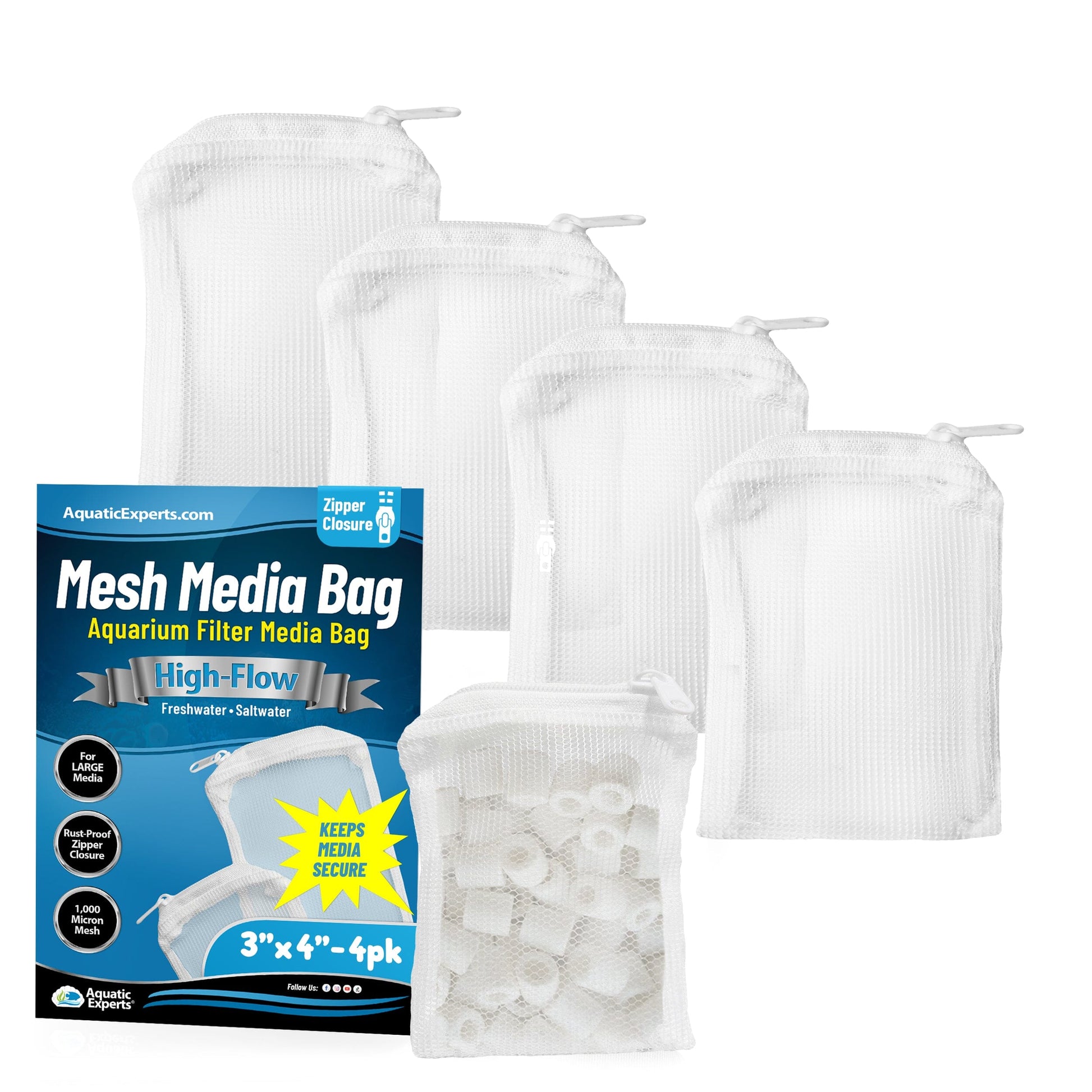 Aquatic Experts Aquarium Filter Bag - High Flow Mesh Media Bags - Ideal for Efficient Aquarium Filtration Aquatic Experts