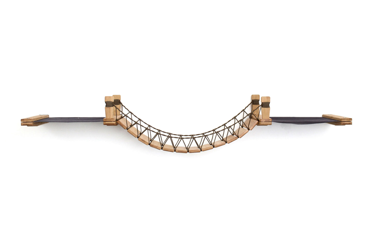 Double Cat Hammock and Climbing Bridge Combo Natural Bamboo Charcoal Gray Canvas 34" Cat Bridge Catastrophic Creations