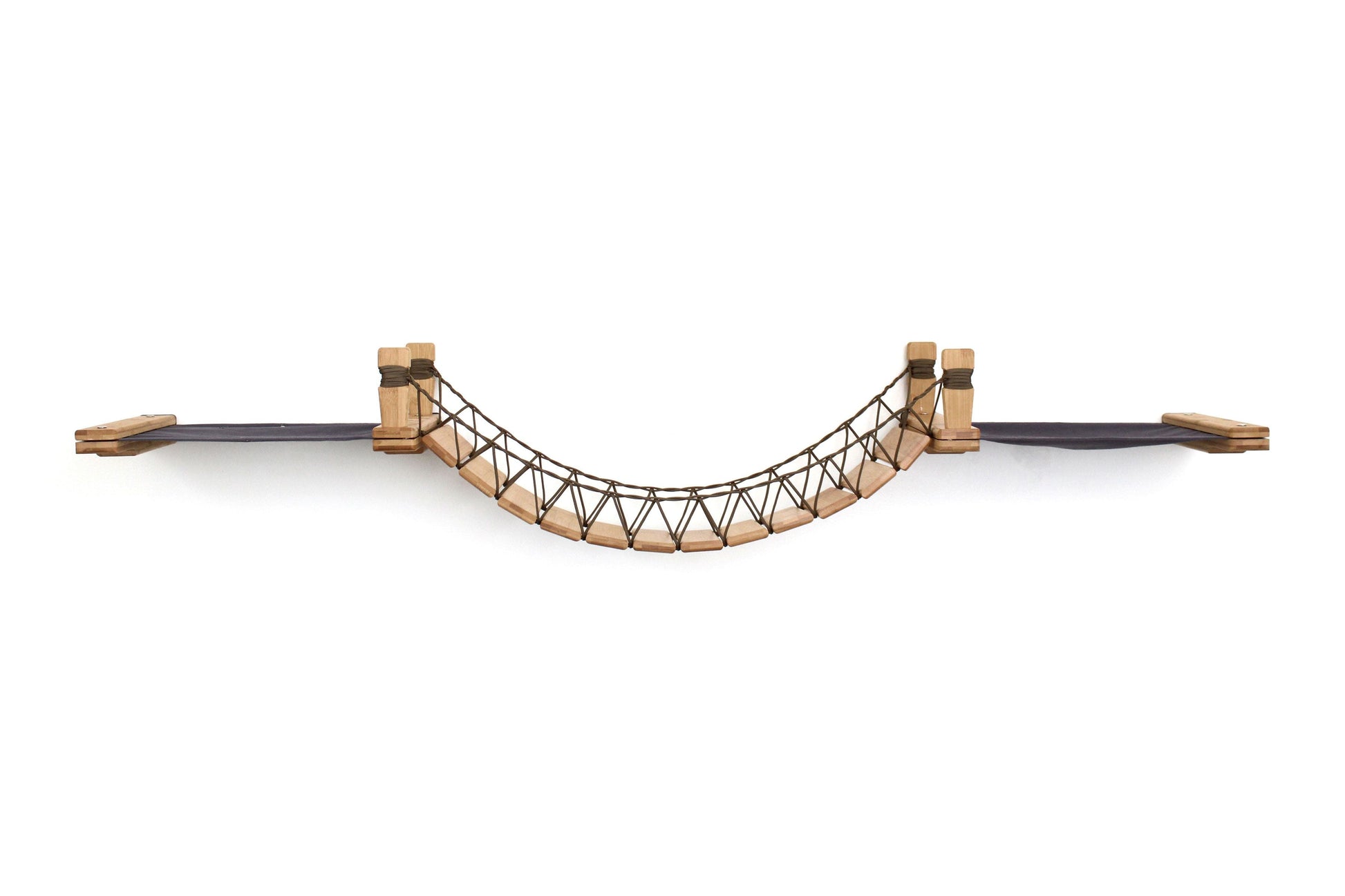 Double Cat Hammock and Climbing Bridge Combo Natural Bamboo Charcoal Gray Canvas 34" Cat Bridge Catastrophic Creations