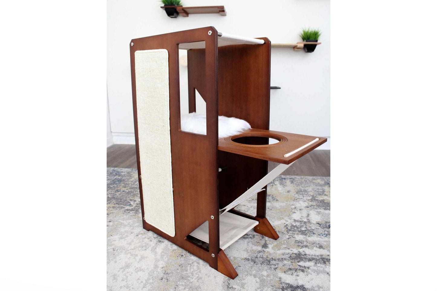 The Overlook - Sturdy - Bamboo Cat Tree English Chestnut Bamboo Natural Canvas Yes Cat Condo Catastrophic Creations